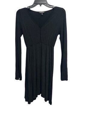 Express Black Long Sleeve V-Neck Fit & Flare Dress S